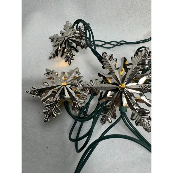 Christmas String Lights 2 Sets 10 Lights Per Strand Silver Snow Flakes Vintage G - Picture 2 of 6